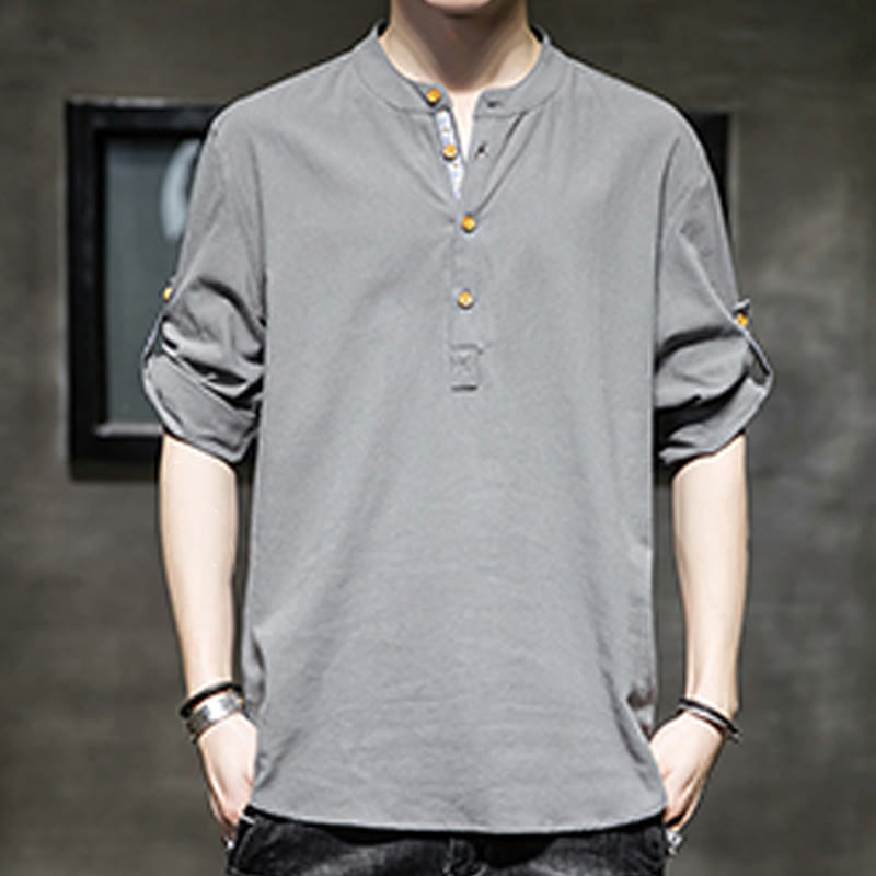 Breathable Linen Stand-Collar Mindful Movement Shirt