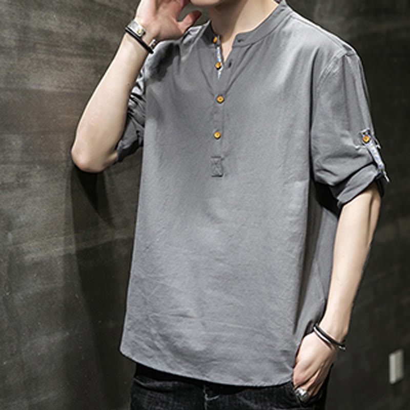 Breathable Linen Stand-Collar Mindful Movement Shirt