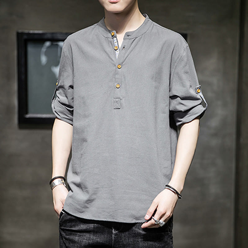 Breathable Linen Stand-Collar Mindful Movement Shirt