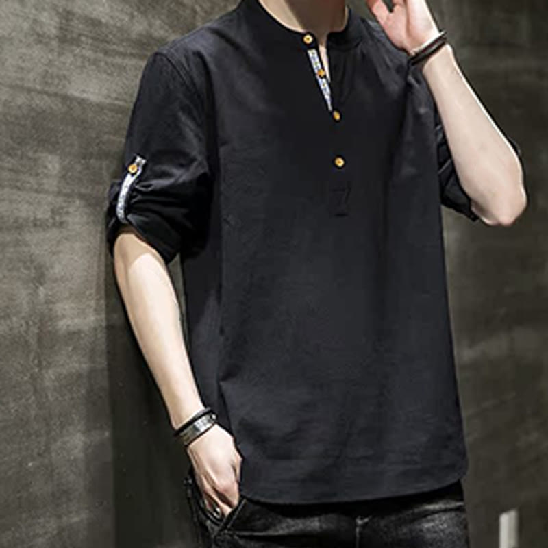 Breathable Linen Stand-Collar Mindful Movement Shirt