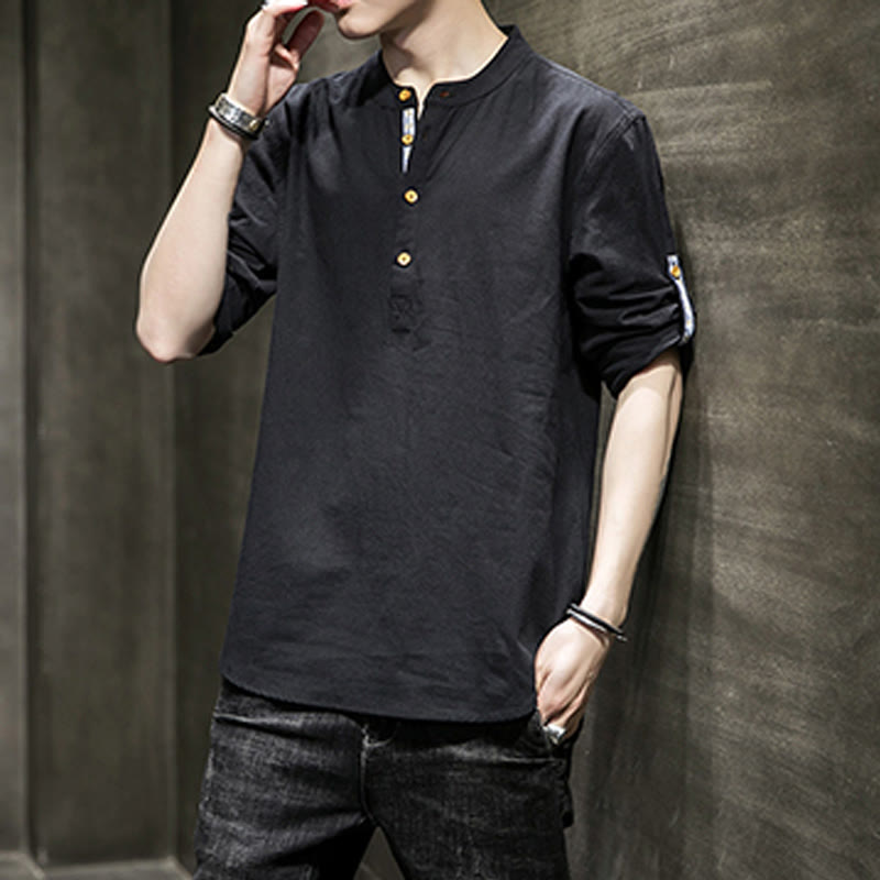 Breathable Linen Stand-Collar Mindful Movement Shirt