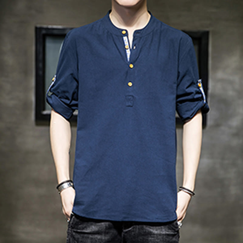 Breathable Linen Stand-Collar Mindful Movement Shirt