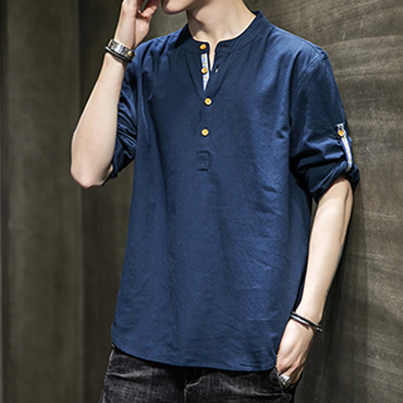 Breathable Linen Stand-Collar Mindful Movement Shirt