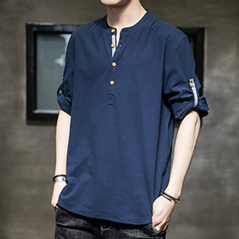 Breathable Linen Stand-Collar Mindful Movement Shirt