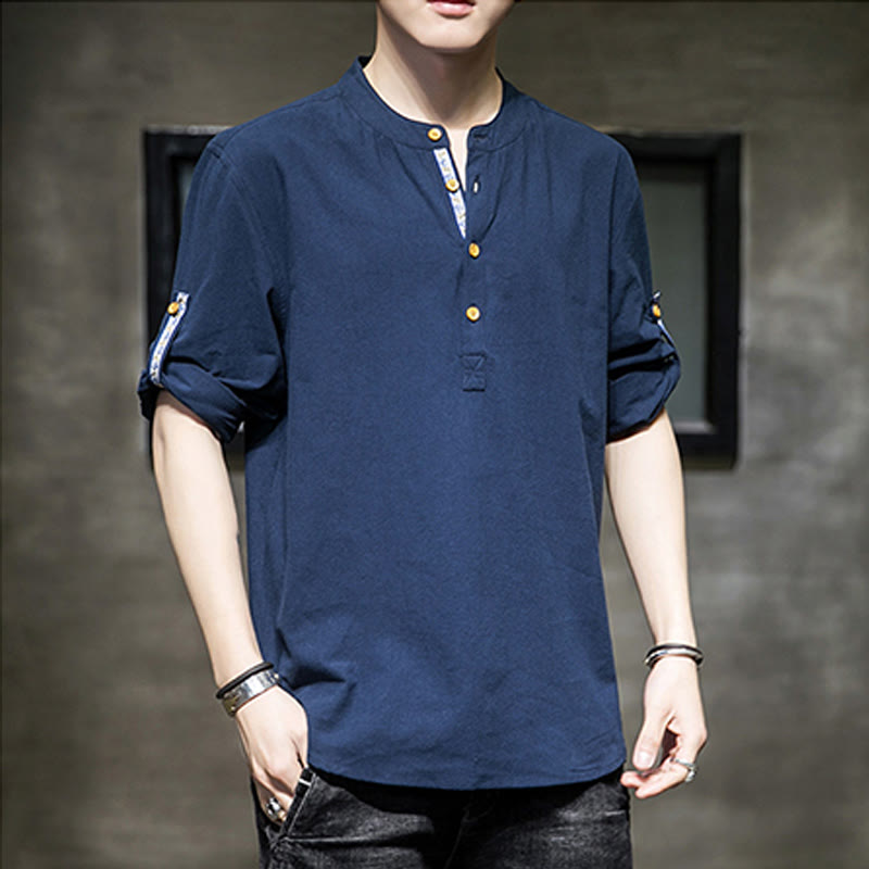 Breathable Linen Stand-Collar Mindful Movement Shirt