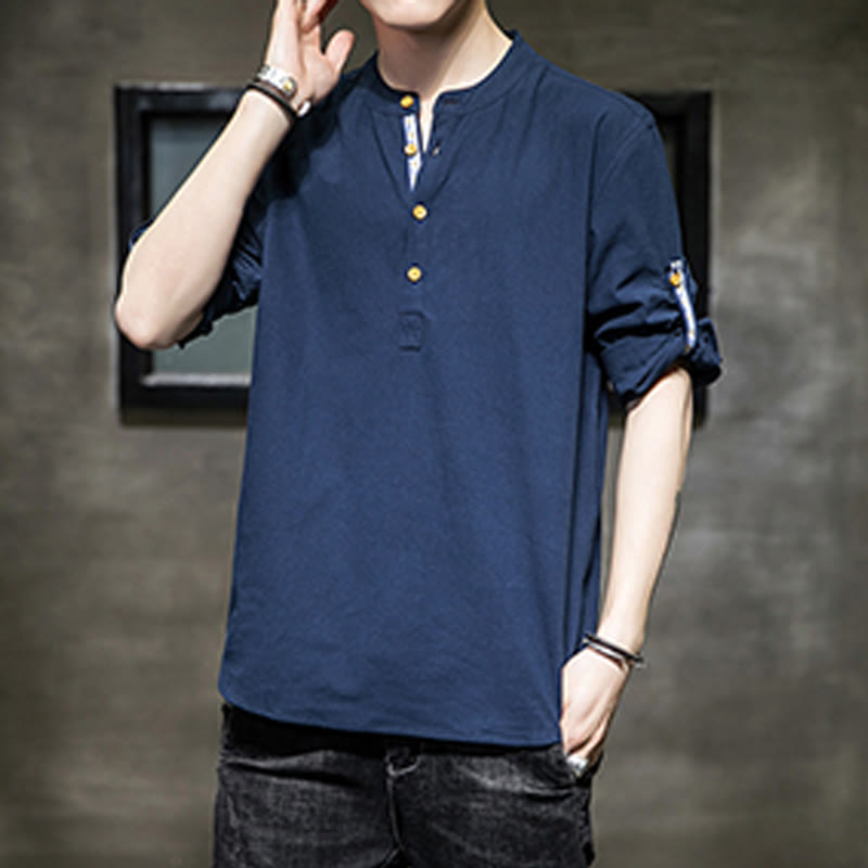 Breathable Linen Stand-Collar Mindful Movement Shirt