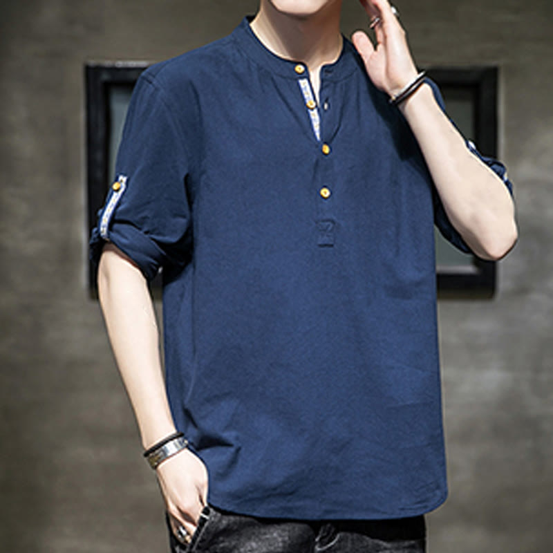 Breathable Linen Stand-Collar Mindful Movement Shirt