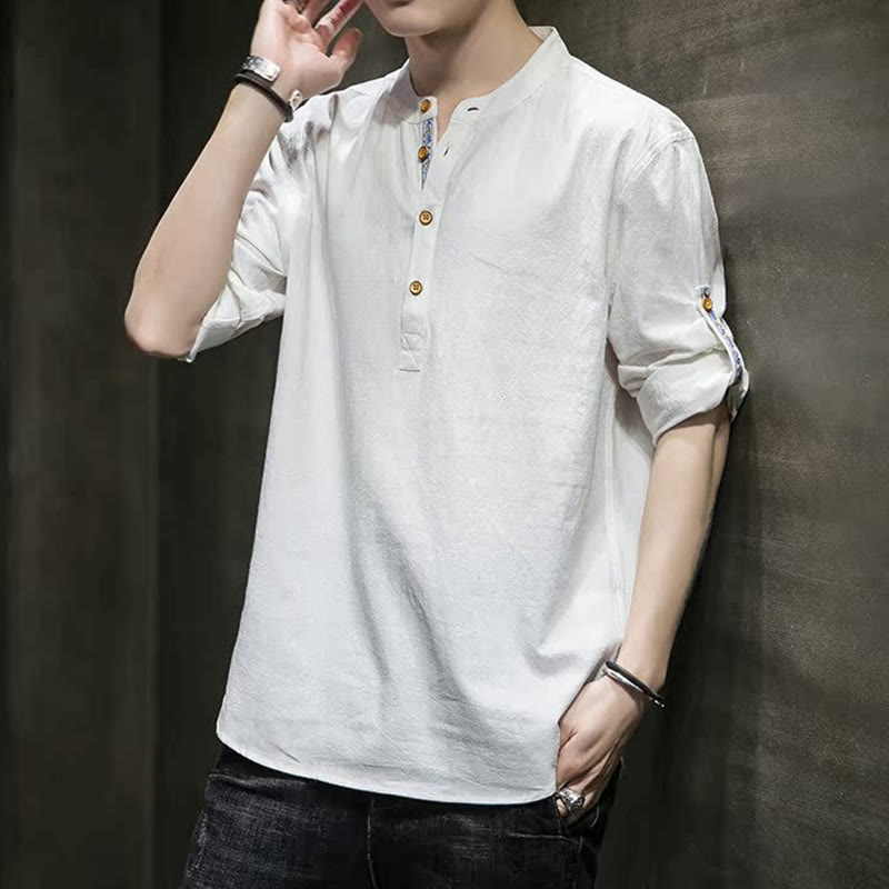 Breathable Linen Stand-Collar Mindful Movement Shirt