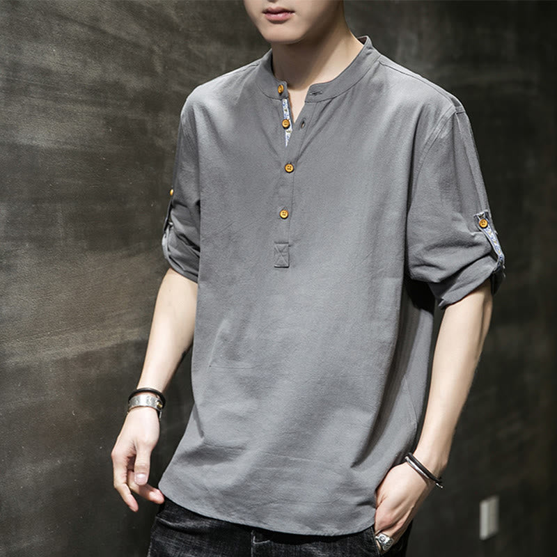 Breathable Linen Stand-Collar Mindful Movement Shirt
