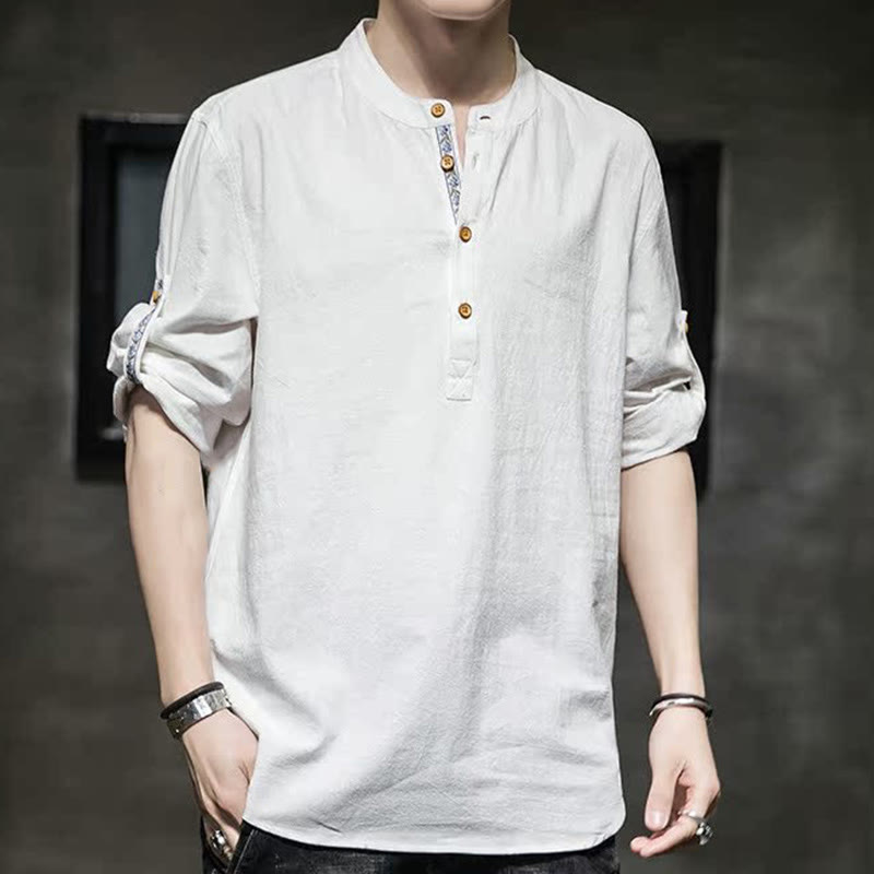 Breathable Linen Stand-Collar Mindful Movement Shirt