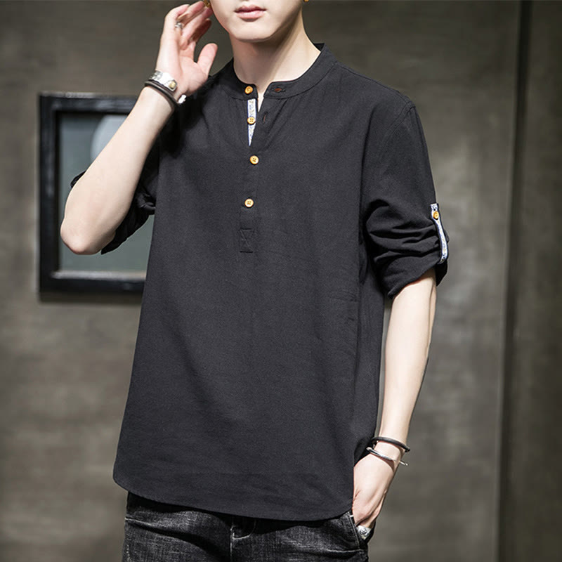 Breathable Linen Stand-Collar Mindful Movement Shirt