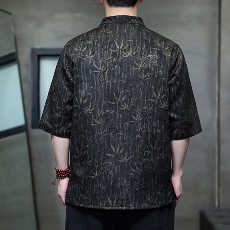 Linen Stand Collar Half Sleeve Mindful Meditation Shirt