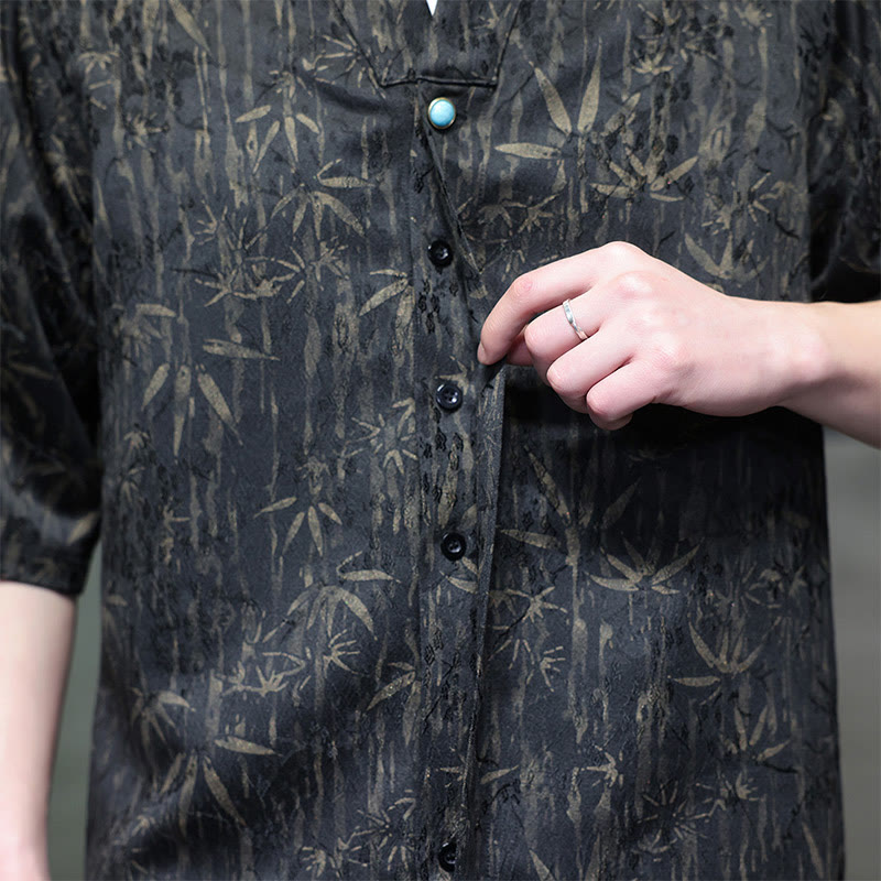 Linen Stand Collar Half Sleeve Mindful Meditation Shirt