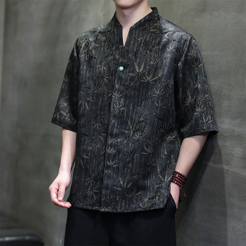 Linen Stand Collar Half Sleeve Mindful Meditation Shirt