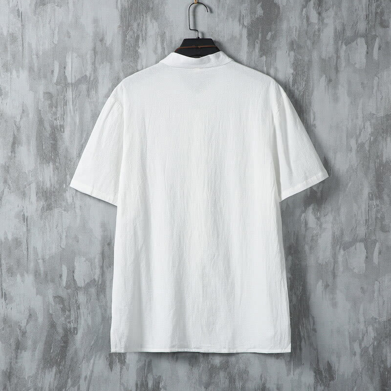Summer Plain Tang Suit Frog-Button Design Men's Short Sleeve Cotton Shirt
