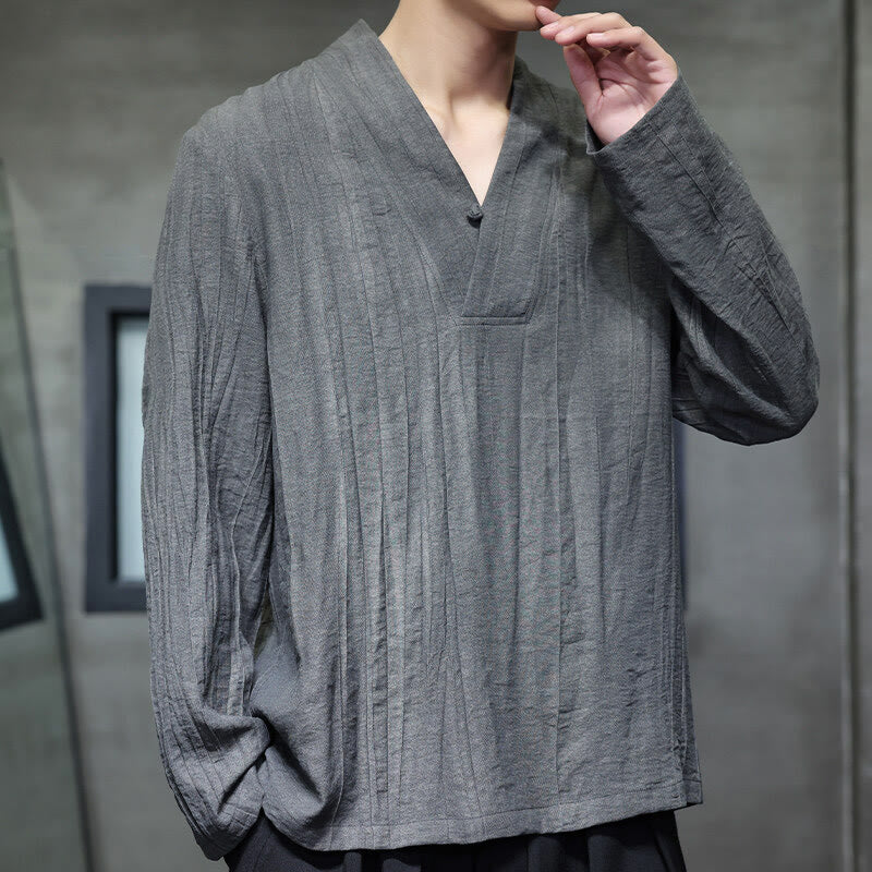 Tactile Linen V-Neck Mindful Movement Men's Shirt