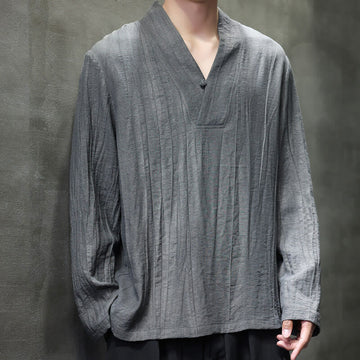 Tactile Linen V-Neck Mindful Movement Men's Shirt