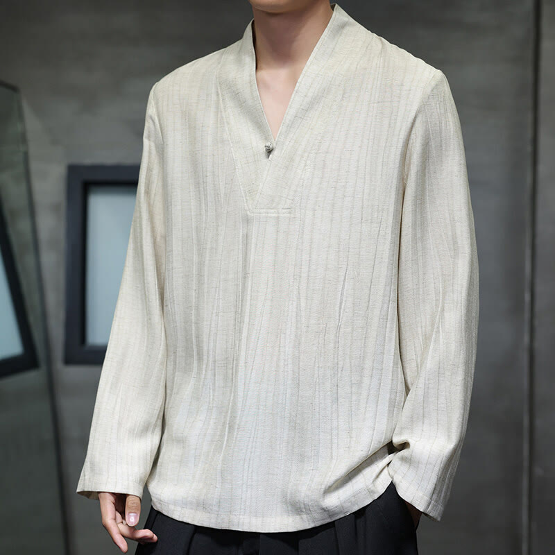 Tactile Linen V-Neck Mindful Movement Men's Shirt