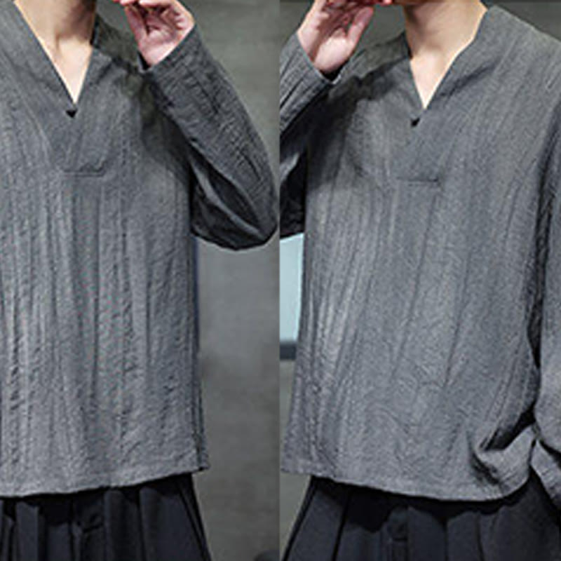 Tactile Linen V-Neck Mindful Movement Men's Shirt