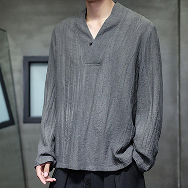 Tactile Linen V-Neck Mindful Movement Men's Shirt