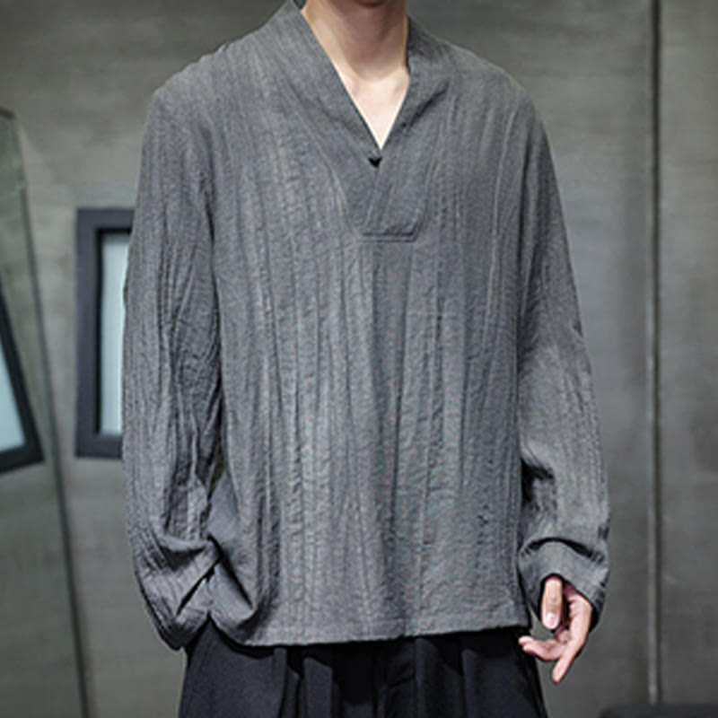 Tactile Linen V-Neck Mindful Movement Men's Shirt