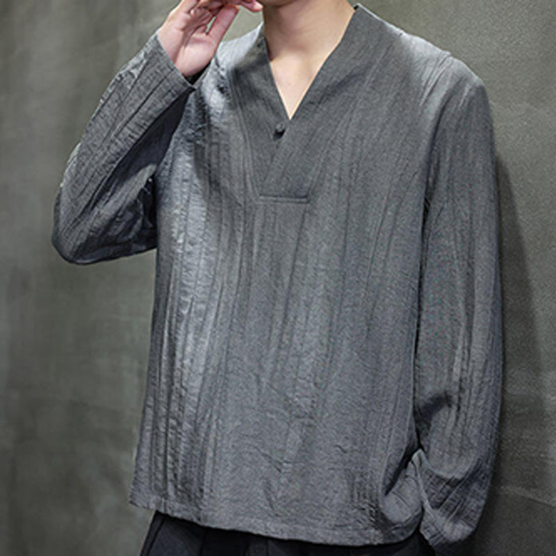 Tactile Linen V-Neck Mindful Movement Men's Shirt