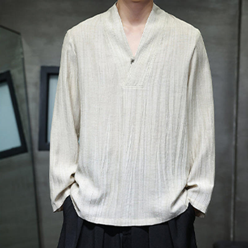 Tactile Linen V-Neck Mindful Movement Men's Shirt