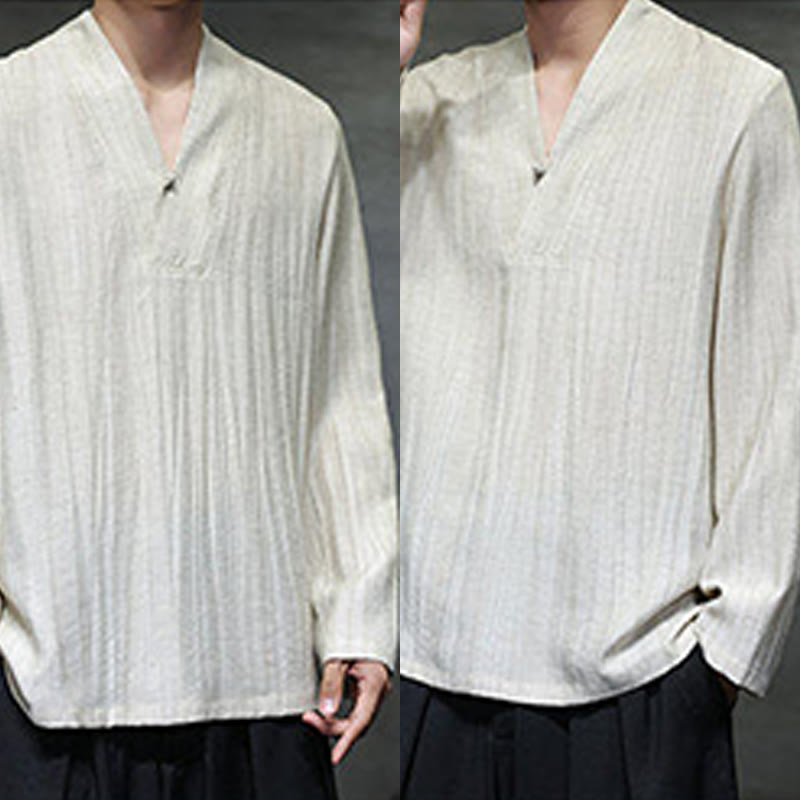 Tactile Linen V-Neck Mindful Movement Men's Shirt