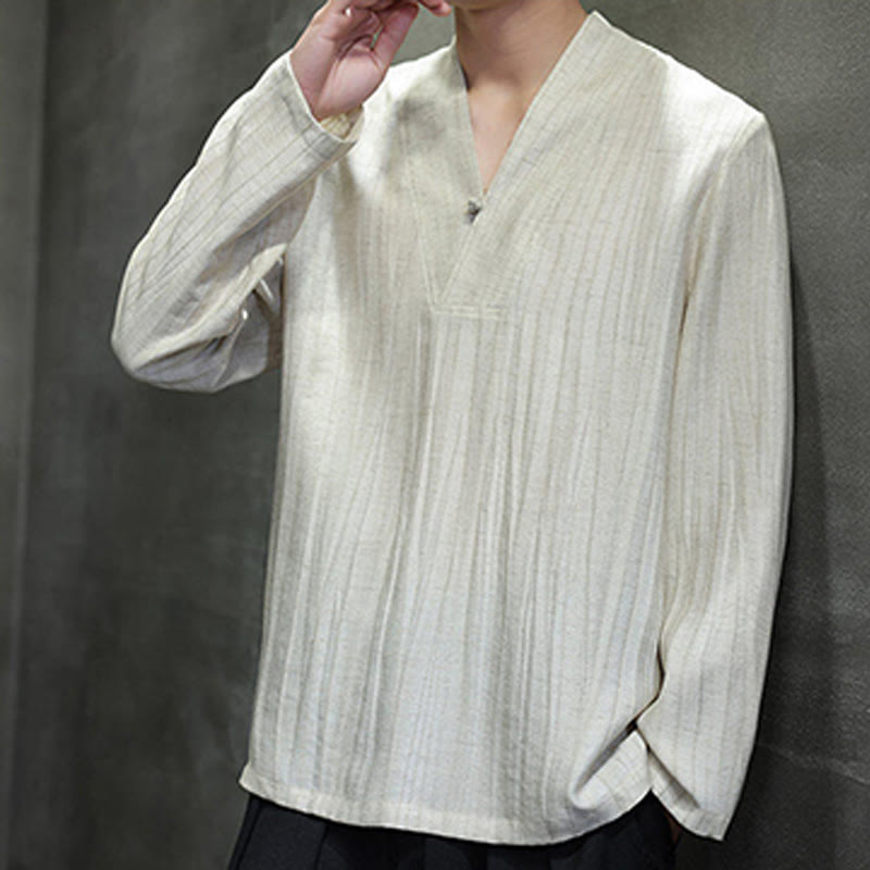 Tactile Linen V-Neck Mindful Movement Men's Shirt