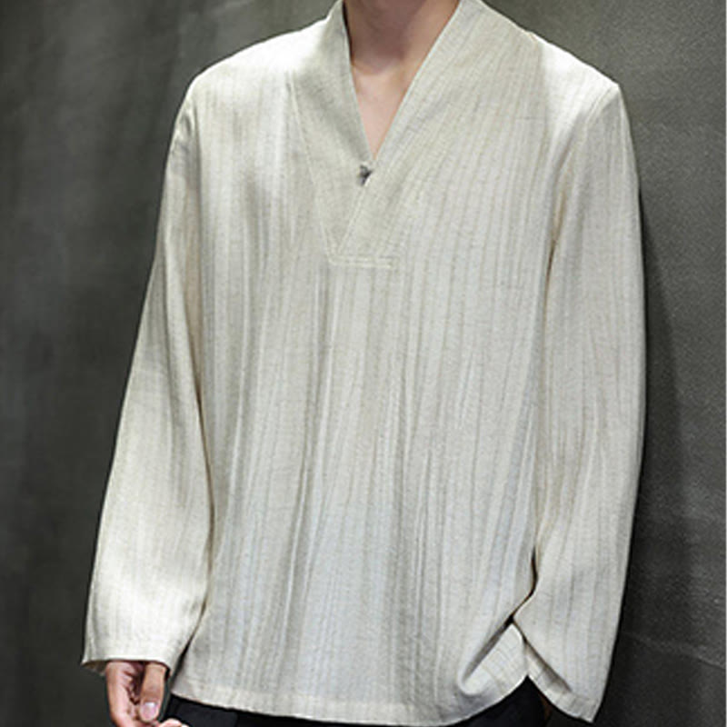 Tactile Linen V-Neck Mindful Movement Men's Shirt