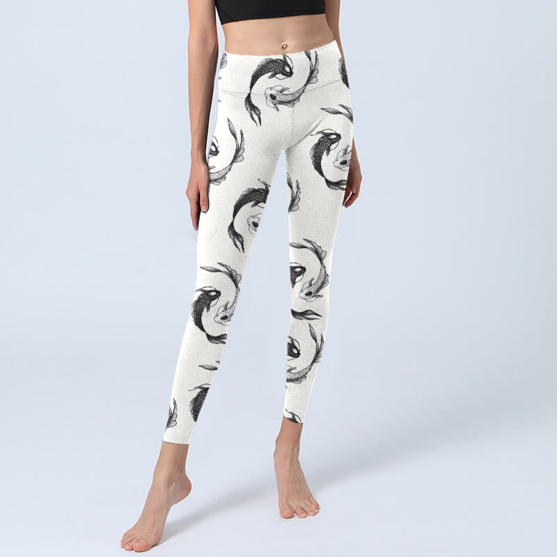 YinYang Koi Fish Pattern Print Gym Leggings Women's Yoga Pants