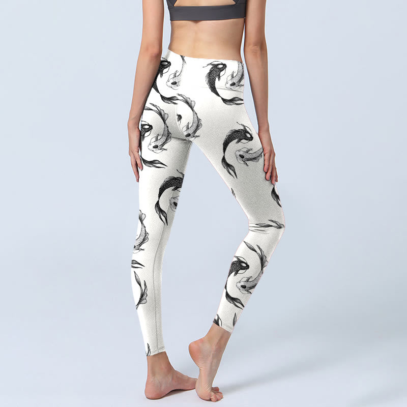 YinYang Koi Fish Pattern Print Gym Leggings Women's Yoga Pants