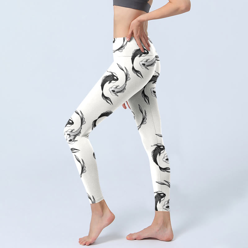 YinYang Koi Fish Pattern Print Gym Leggings Women's Yoga Pants