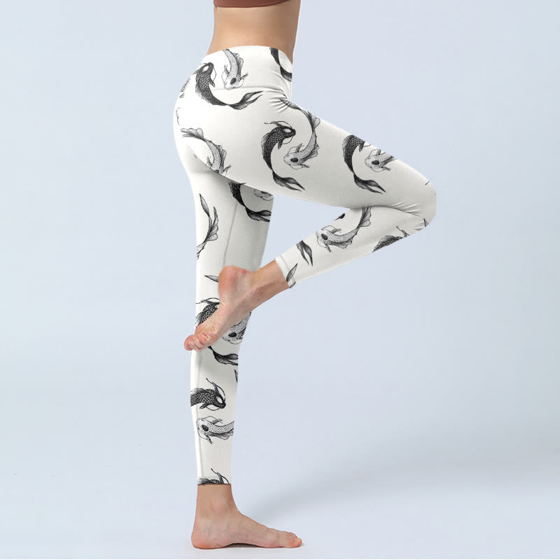 YinYang Koi Fish Pattern Print Gym Leggings Women's Yoga Pants