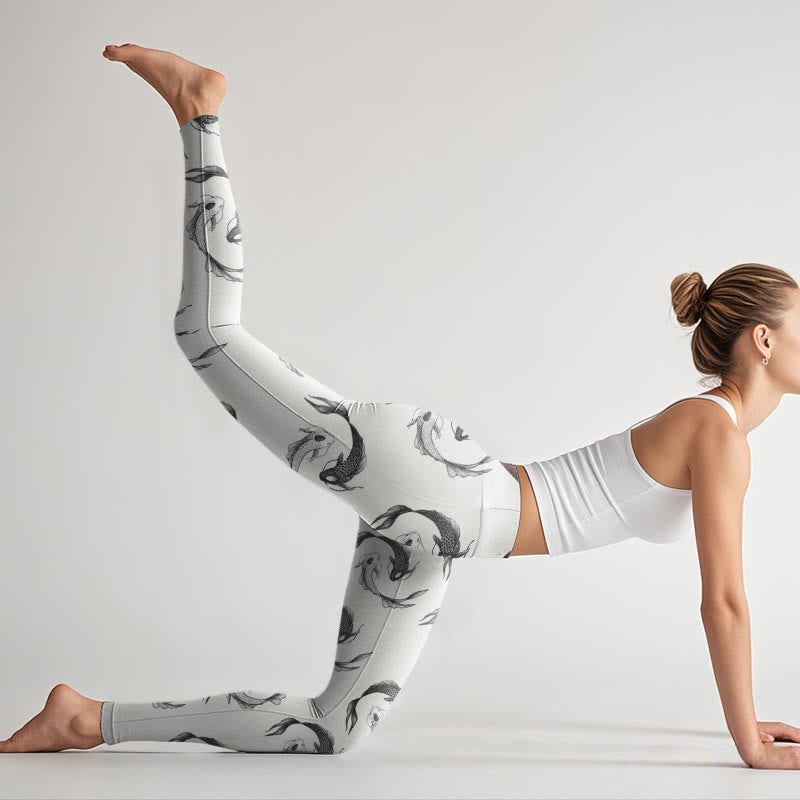 YinYang Koi Fish Pattern Print Gym Leggings Women's Yoga Pants