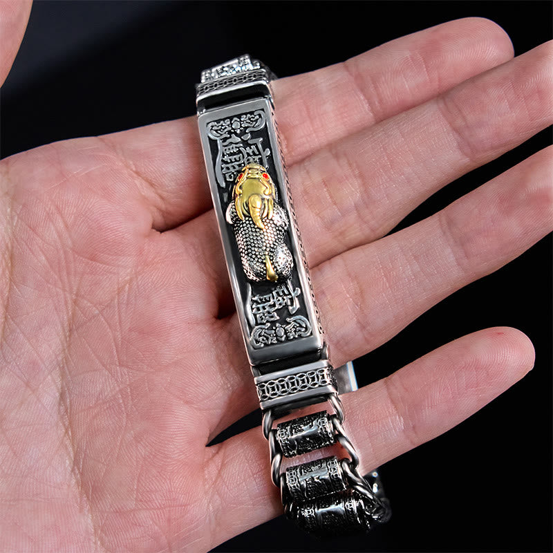 Tibetan Copper Buckle Bracelet with Rotating Prayer Wheel, Heart Sutra & Pixiu