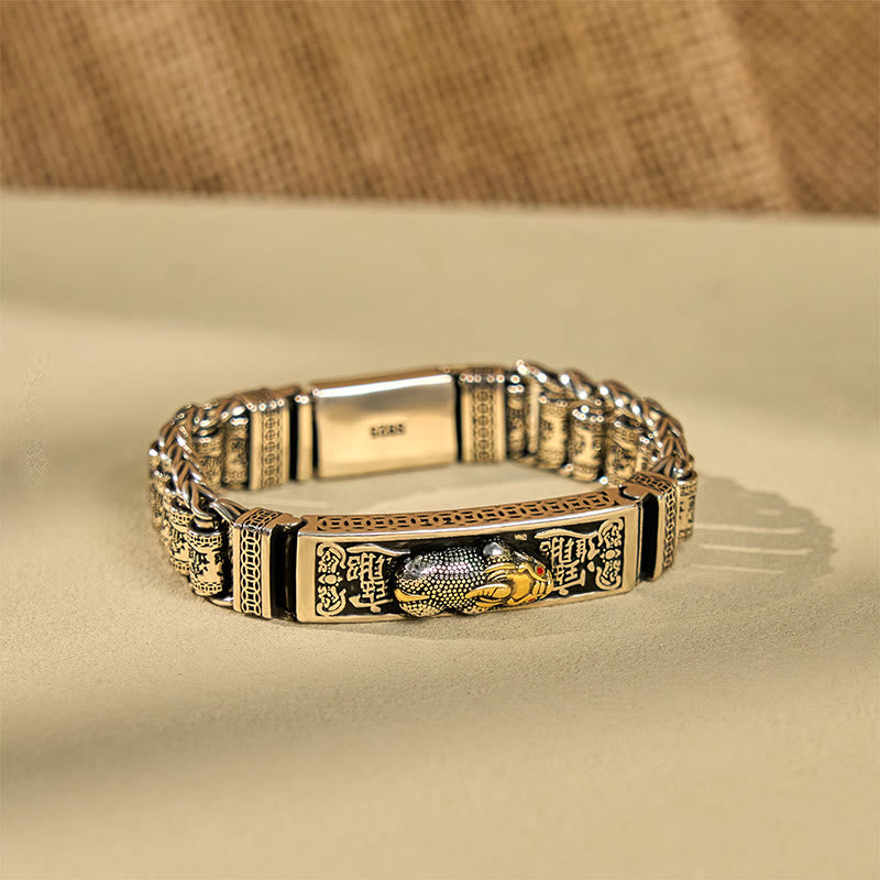 Tibetan Copper Buckle Bracelet with Rotating Prayer Wheel, Heart Sutra & Pixiu