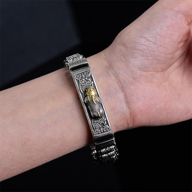 Tibetan Copper Buckle Bracelet with Rotating Prayer Wheel, Heart Sutra & Pixiu