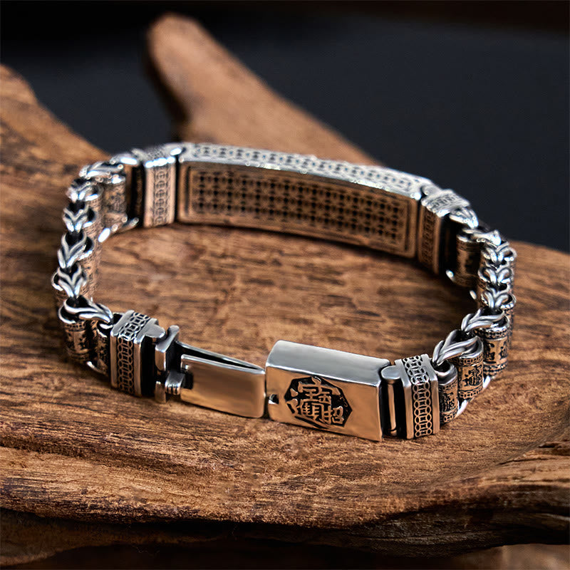 Tibetan Copper Buckle Bracelet with Rotating Prayer Wheel, Heart Sutra & Pixiu