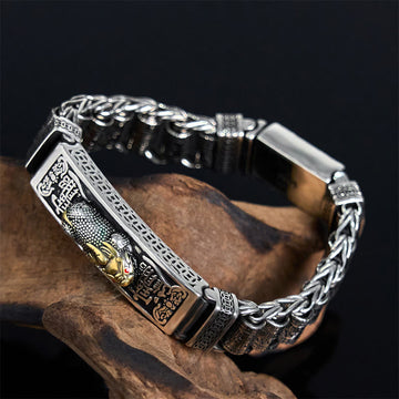 Tibetan Copper Buckle Bracelet with Rotating Prayer Wheel, Heart Sutra & Pixiu