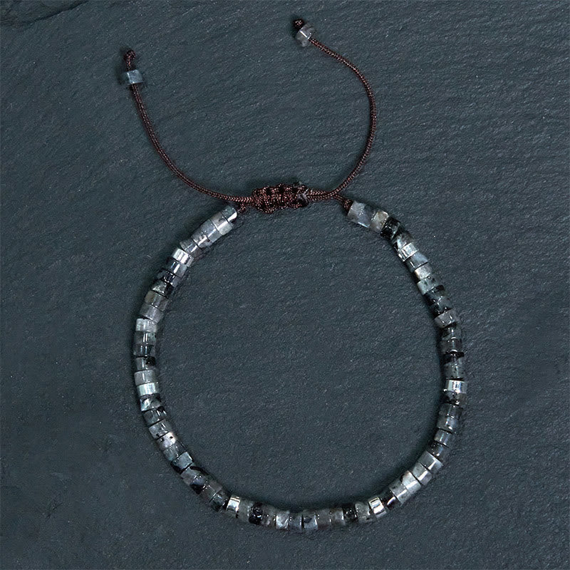 Natural Black Glitter Stone Courage Spacer Bead Bracelet