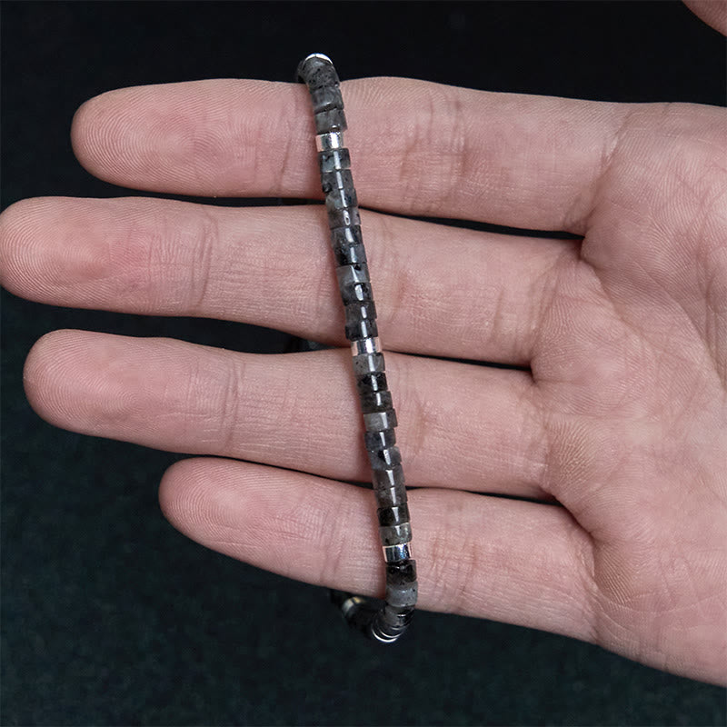 Natural Black Glitter Stone Courage Spacer Bead Bracelet