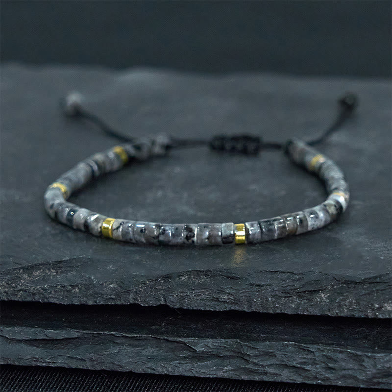 Natural Black Glitter Stone Courage Spacer Bead Bracelet