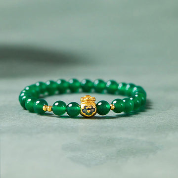 999 Sterling Silver Wealth Bag Bracelet with Natural Green Chalcedony