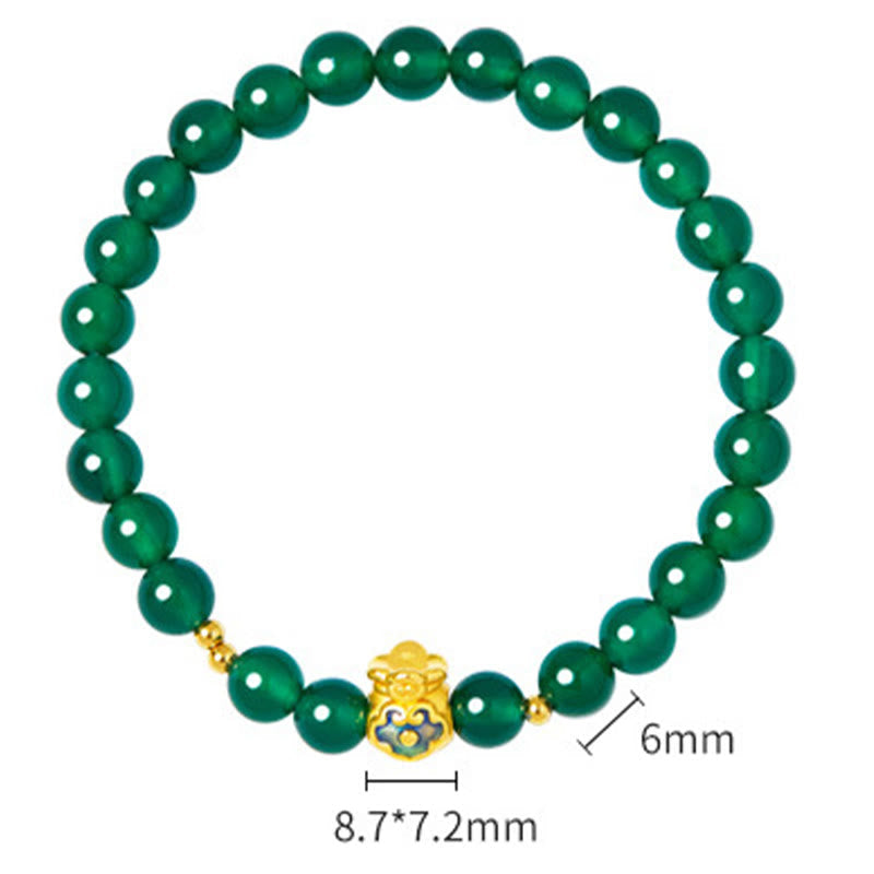 999 Sterling Silver Wealth Bag Bracelet with Natural Green Chalcedony