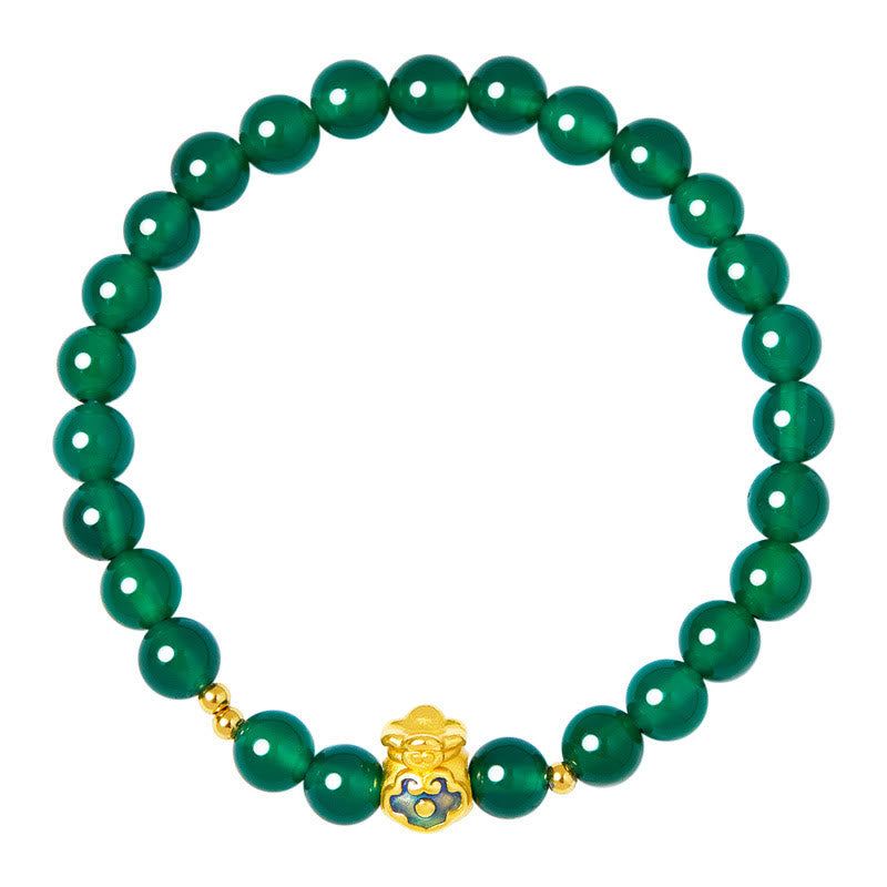 999 Sterling Silver Wealth Bag Bracelet with Natural Green Chalcedony