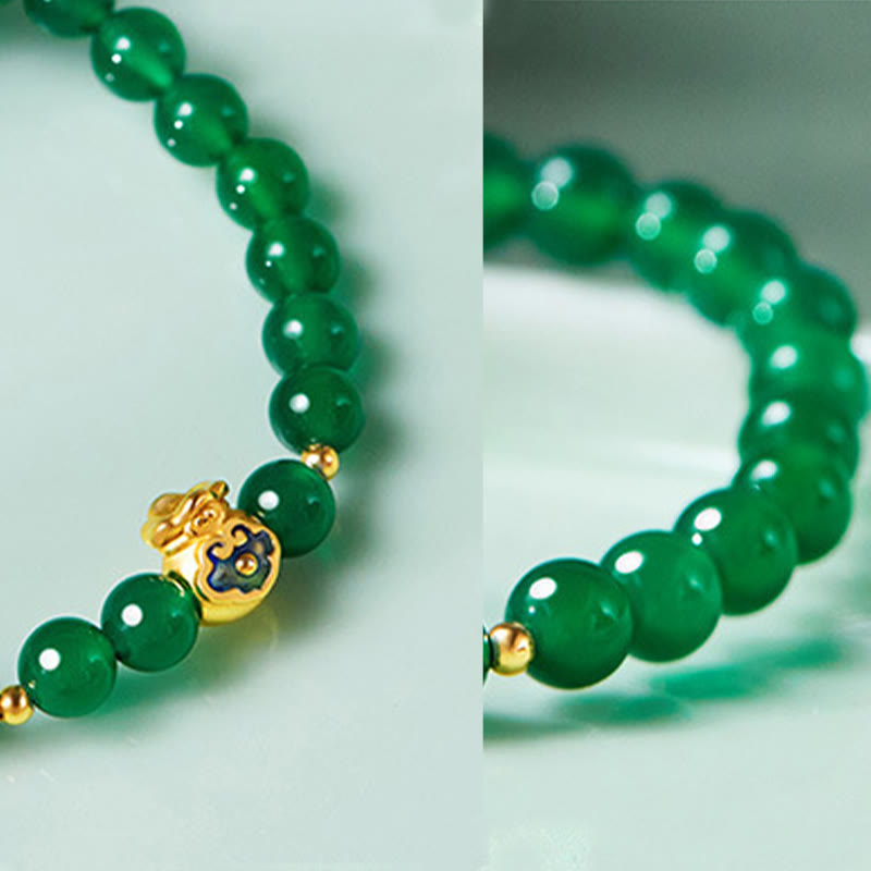 999 Sterling Silver Wealth Bag Bracelet with Natural Green Chalcedony