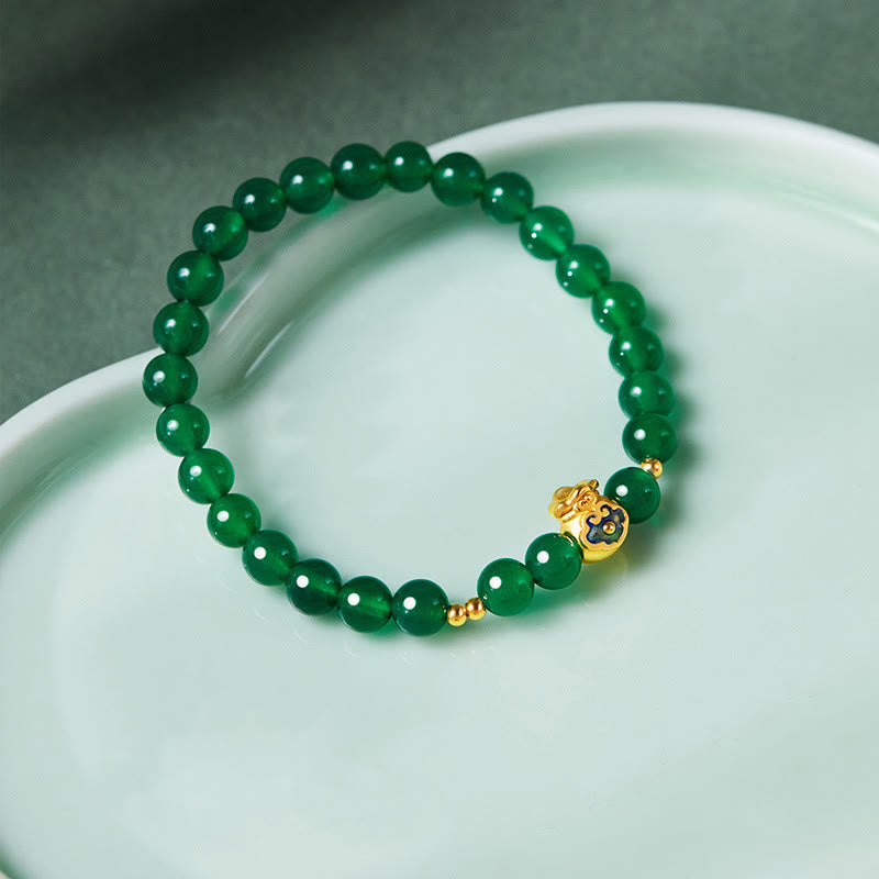 999 Sterling Silver Wealth Bag Bracelet with Natural Green Chalcedony