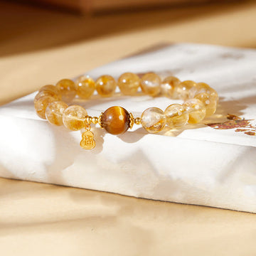 925 Sterling Silver Gourd Fu Character Citrine Tiger Eye Prosperity Bracelet