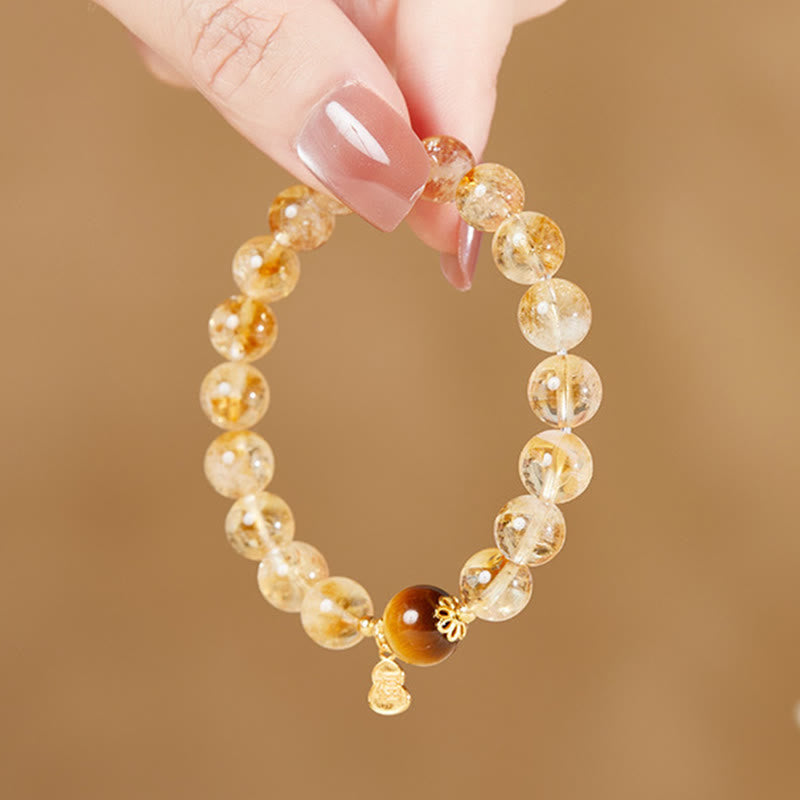 925 Sterling Silver Gourd Fu Character Citrine Tiger Eye Prosperity Bracelet
